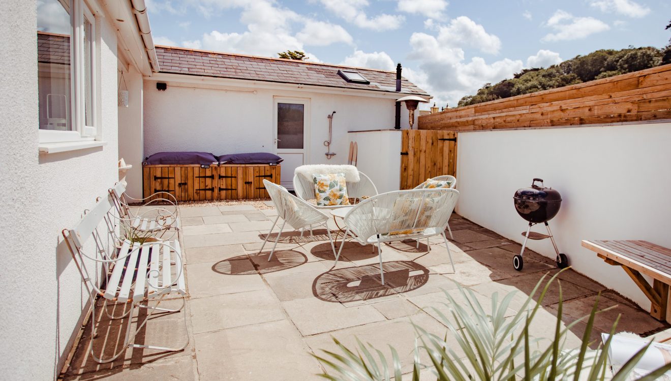 Terrace at Hargervor House, a self-catering holiday home in Polzeath, North Cornwall