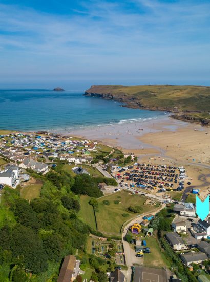 Aerial view of Hagervor House, a self-catering holiday home in Polzeath, North Cornwall