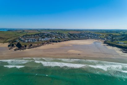 Aerial view of Polzeath beach in North Cornwall
