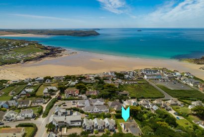 Aerial view of Pinetree Lodge, a self-catering holiday home in New Polzeath, North Cornwall