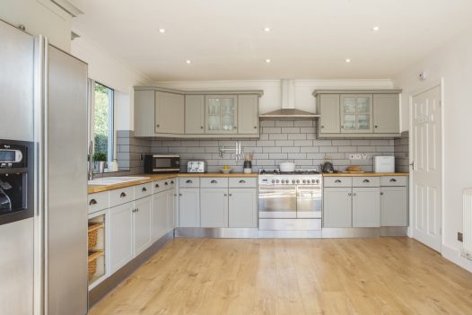 The large kitchen at Pinetree Lodge, a self-catering holiday house in New Polzeath, North Cornwall