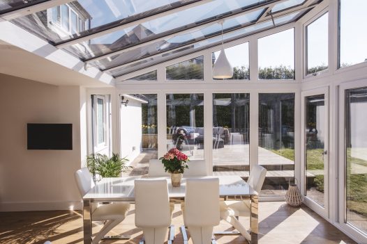 The dining room at Pinetree Lodge, a self-catering holiday house in New Polzeath, North Cornwall