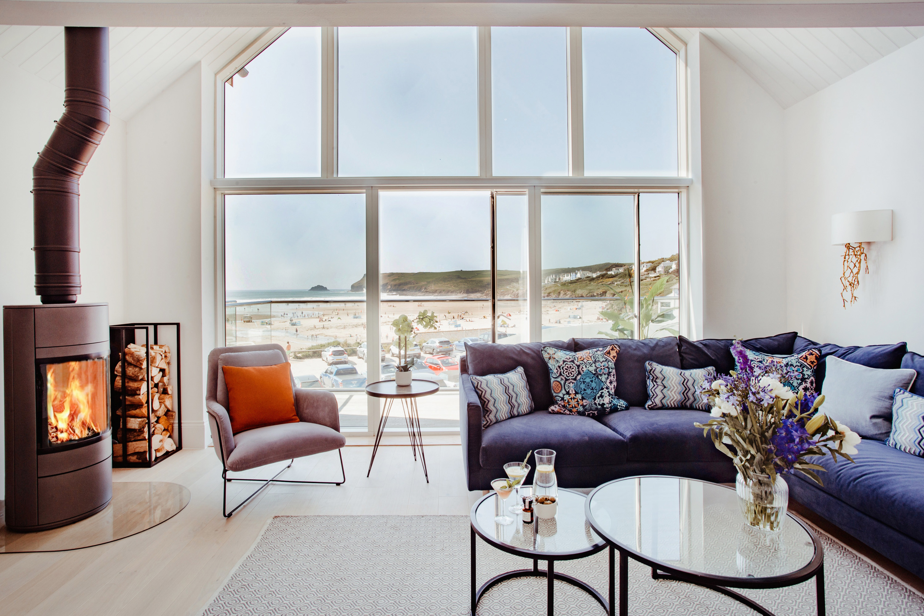 Living room at Polsted, a luxury, self-catering holiday home in Polzeath, North Cornwall