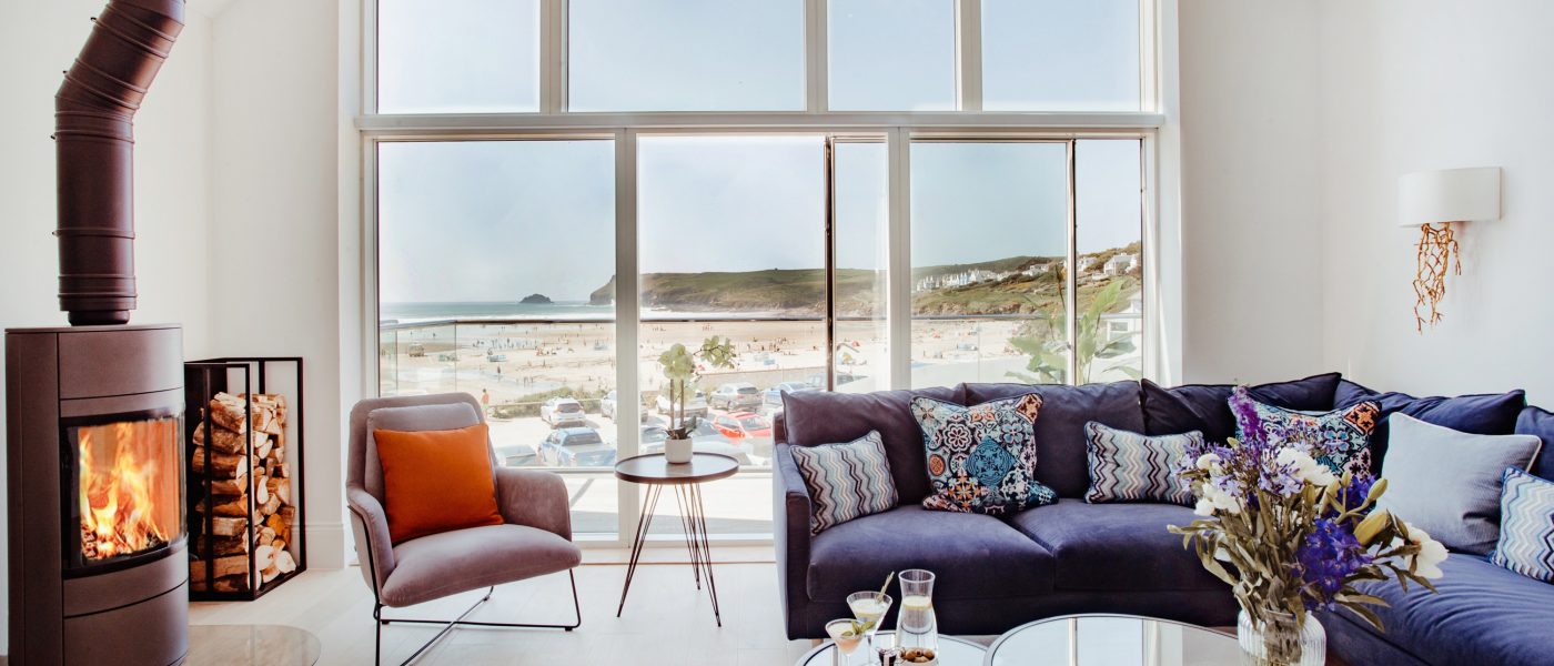 Living room at Polsted, a luxury, self-catering holiday home in Polzeath, North Cornwall