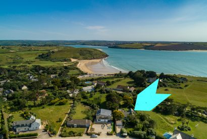 Aerial view of Skylarks, a self-catering holiday home above Daymer Bay, North Cornwall