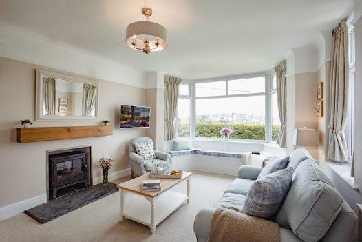 Living room at Spindrift, a self-catering holiday home in Polzeath, North Cornwall