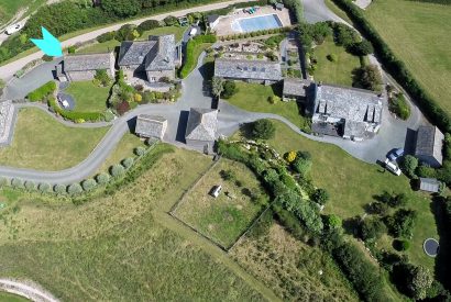 Aerial view of Mesmear, a collection of self-catering properties in Polzeath, North Cornwall
