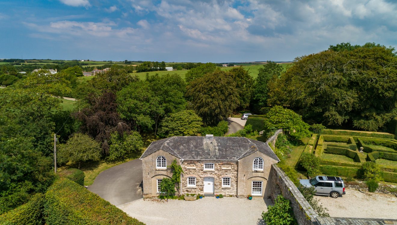 Aerial view of The Coach House, a self-catering holiday home near Rock, North Cornwall