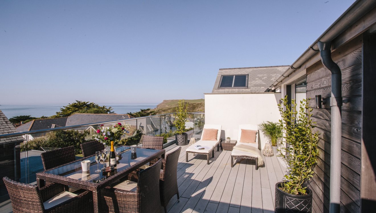 Balcony at The Penthouse, a luxury apartment in New Polzeath, North Cornwall