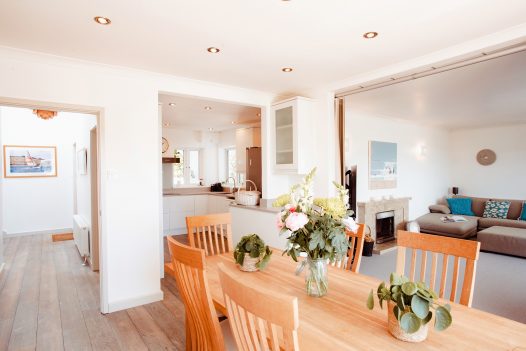 Dining room at Trethwaite, a self-catering holiday home above Porthilly Beach, Rock, North Cornwall