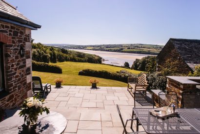 Patio at The Orchard, a self-catering holiday home near Rock, North Cornwall