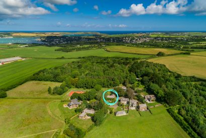 Aerial view of The Farmhouse at  Cant Farm, a self-catering holiday home in Rock, North Cornwall